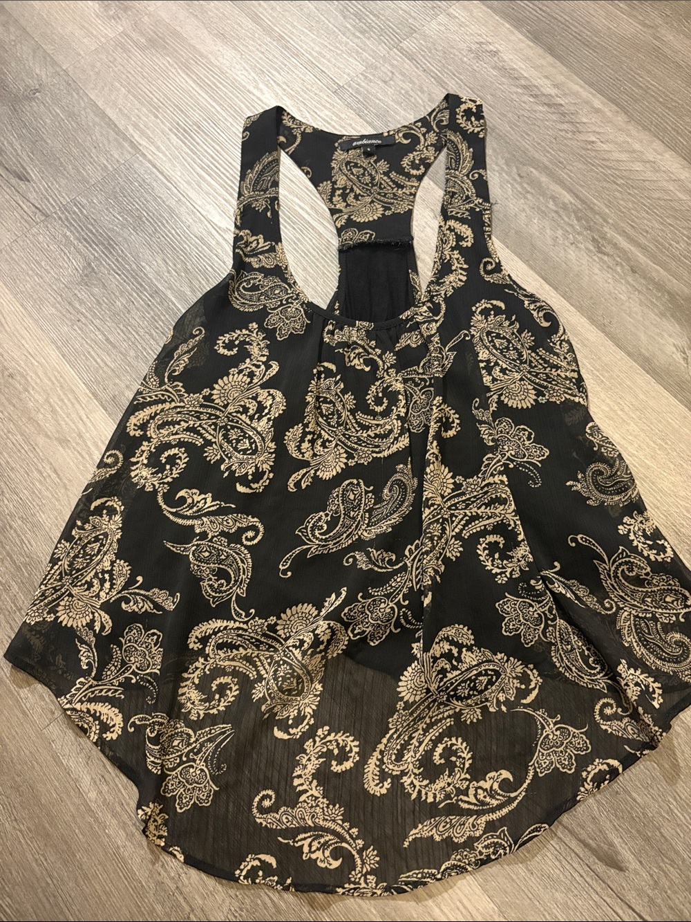 Ambiance Black and Gold Paisley Racerback Tank